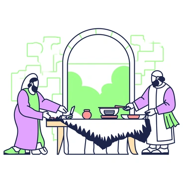 A group of apostles is gathered in a spacious room during the early morning. They are engaged in quiet activities as they prepare for their day. One apostle is sitting at a wooden table, meticulously arranging scrolls and writing tools. Another is standing beside a large window, looking outside as the first light of day illuminates the room. A third apostle is preparing a simple meal on a small stove, with a few clay dishes laid out nearby. The atmosphere is calm, with soft light filtering through the window, creating shadows that dance on the stone walls.