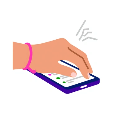 A close-up view of a person's hand and wrist showing signs of discomfort. The hand is holding a smartphone, with fingers wrapped around it tightly. The wrist is slightly bent, and there are visible signs of strain, such as tension in the skin and a slight grimace on the person's face. The smartphone screen displays a text message, with colorful icons and text visible. The background is blurred, drawing focus to the hand and the expressing pain.