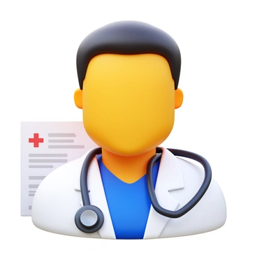 A close-up of a doctor with short black hair. The doctor is wearing a white lab coat over a blue shirt. A stethoscope is draped around their neck, with the chest piece resting on their shoulder. The doctor has a focused expression, looking directly at the viewer, with a medical chart partially visible in the frame. The background is softly blurred, drawing attention to the doctor and the stethoscope.