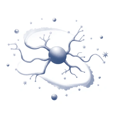 A neuron resembling a galaxy, with stars and cosmic elements surrounding it