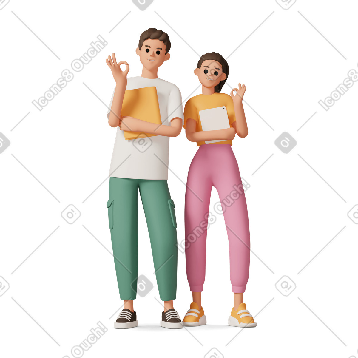 Ilustração de Students making ok sign em no estilo 3D Casual life para baixar em PNG, SVG