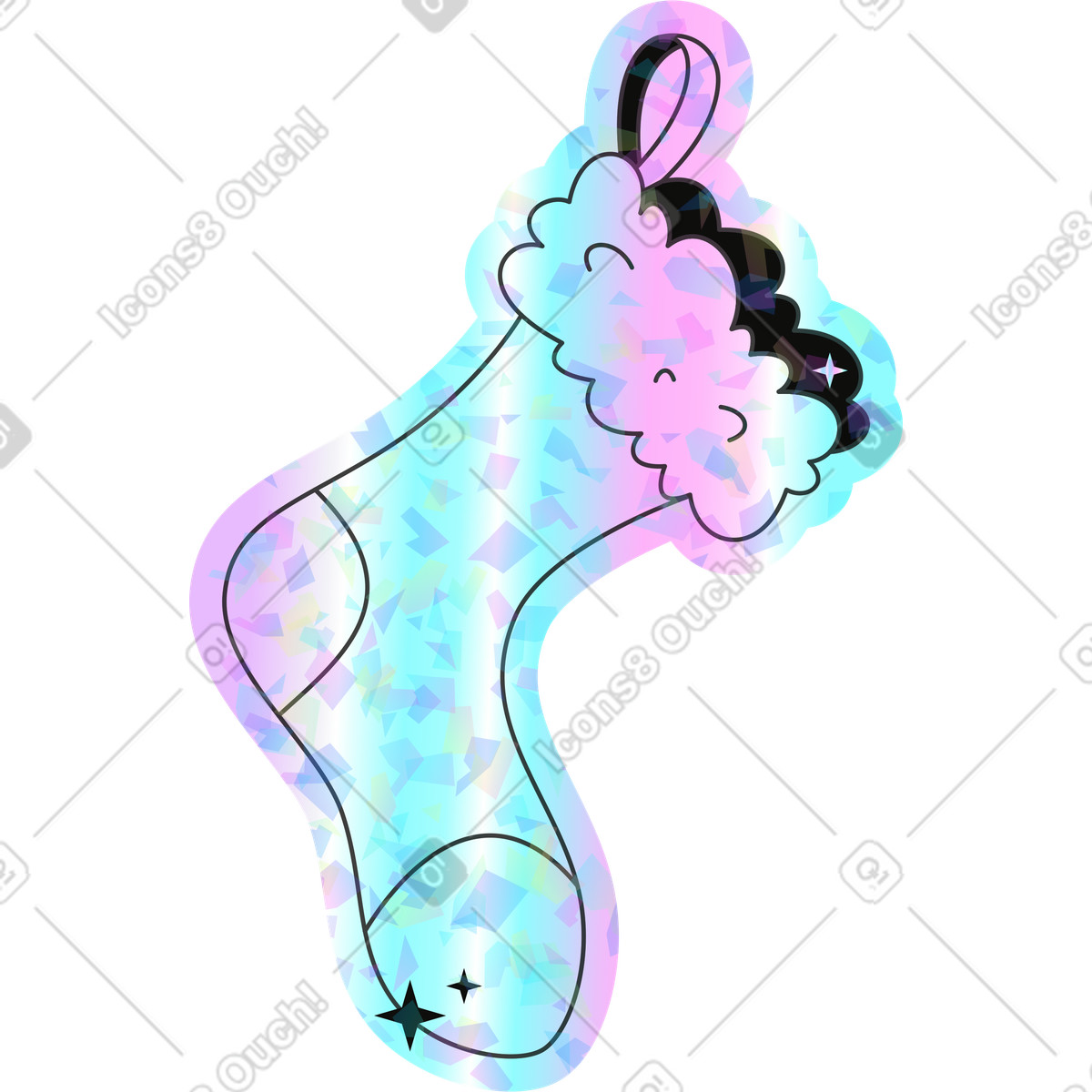 Christmas sock illustration in Holostickers style download in PNG, SVG