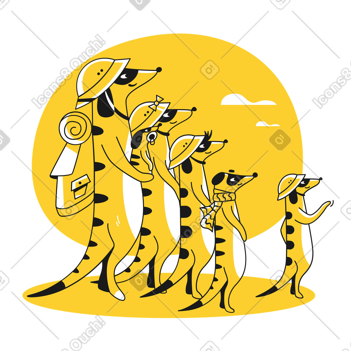 Group of animals standing next to each other illustration in Taxi style download in PNG, SVG