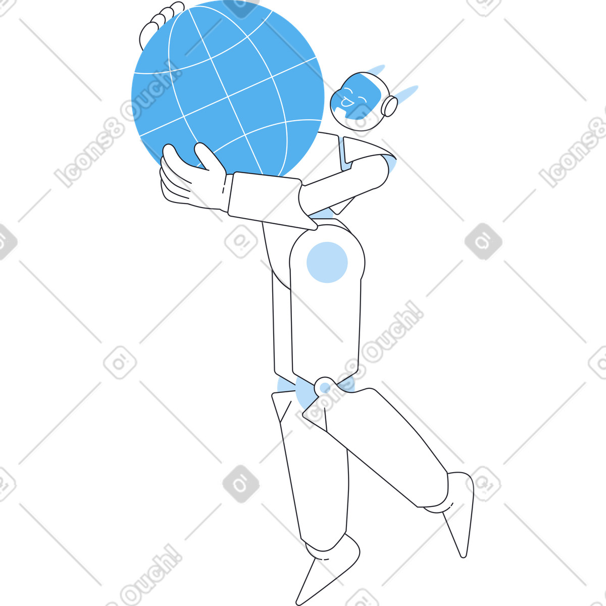 Robot felice con il grande pianeta blu illustrazione in stile Boba scarica in PNG, SVG