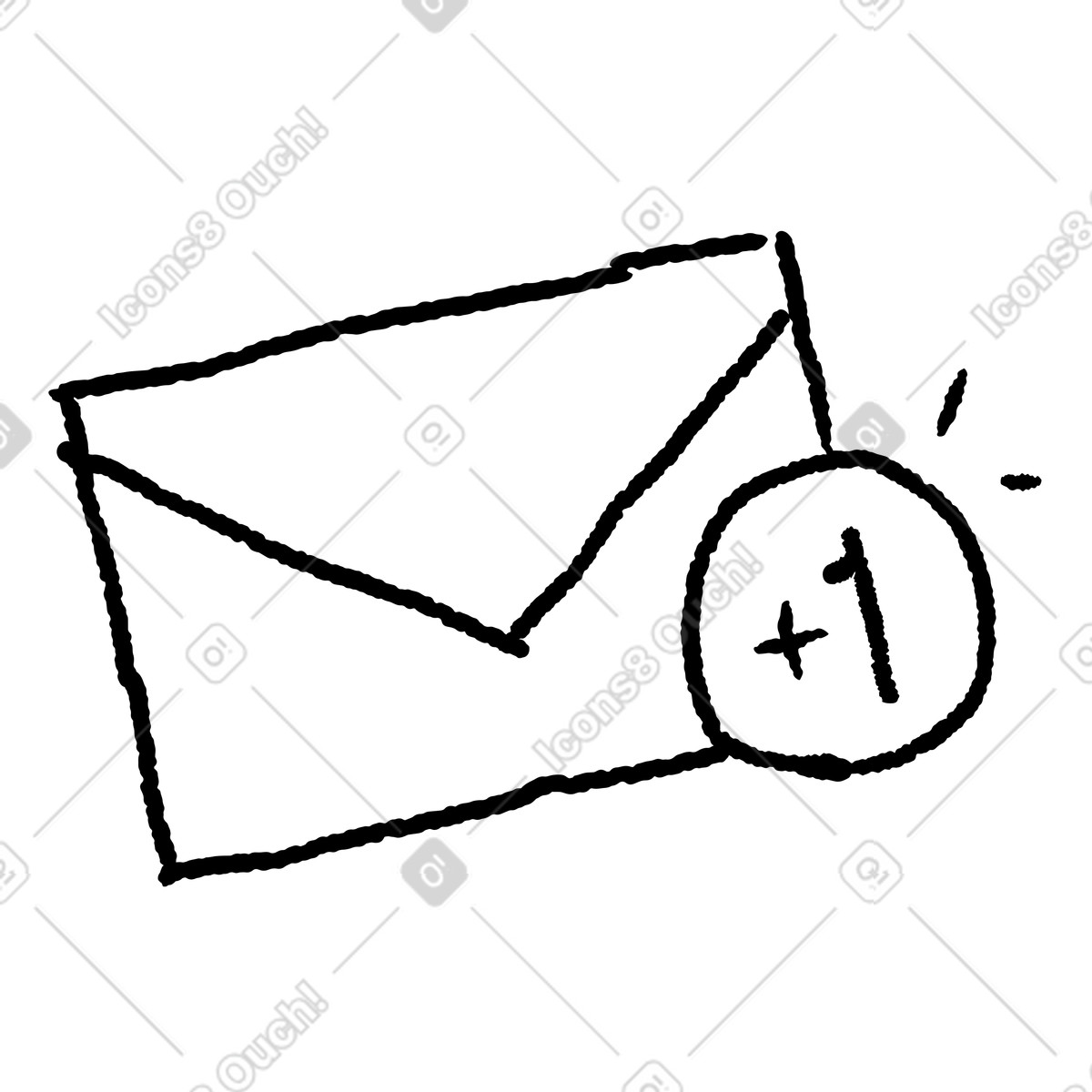 下载 Black Chalk 风格的 New email notification alert with envelope and plus one sign 插画，支持 PNG、SVG 格式