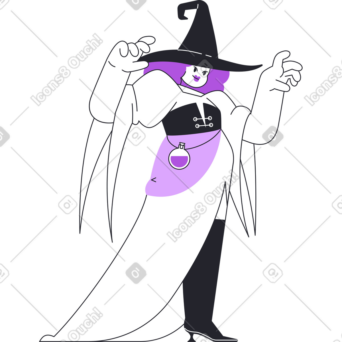 Ilustração de Conjurando bruxa no chapéu em estilo Grapy para baixar em PNG, SVG