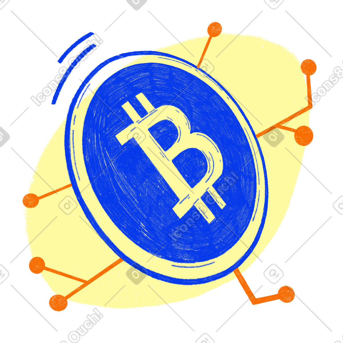 Blue bitcoin coin with electronic links illustration in PNG, SVG