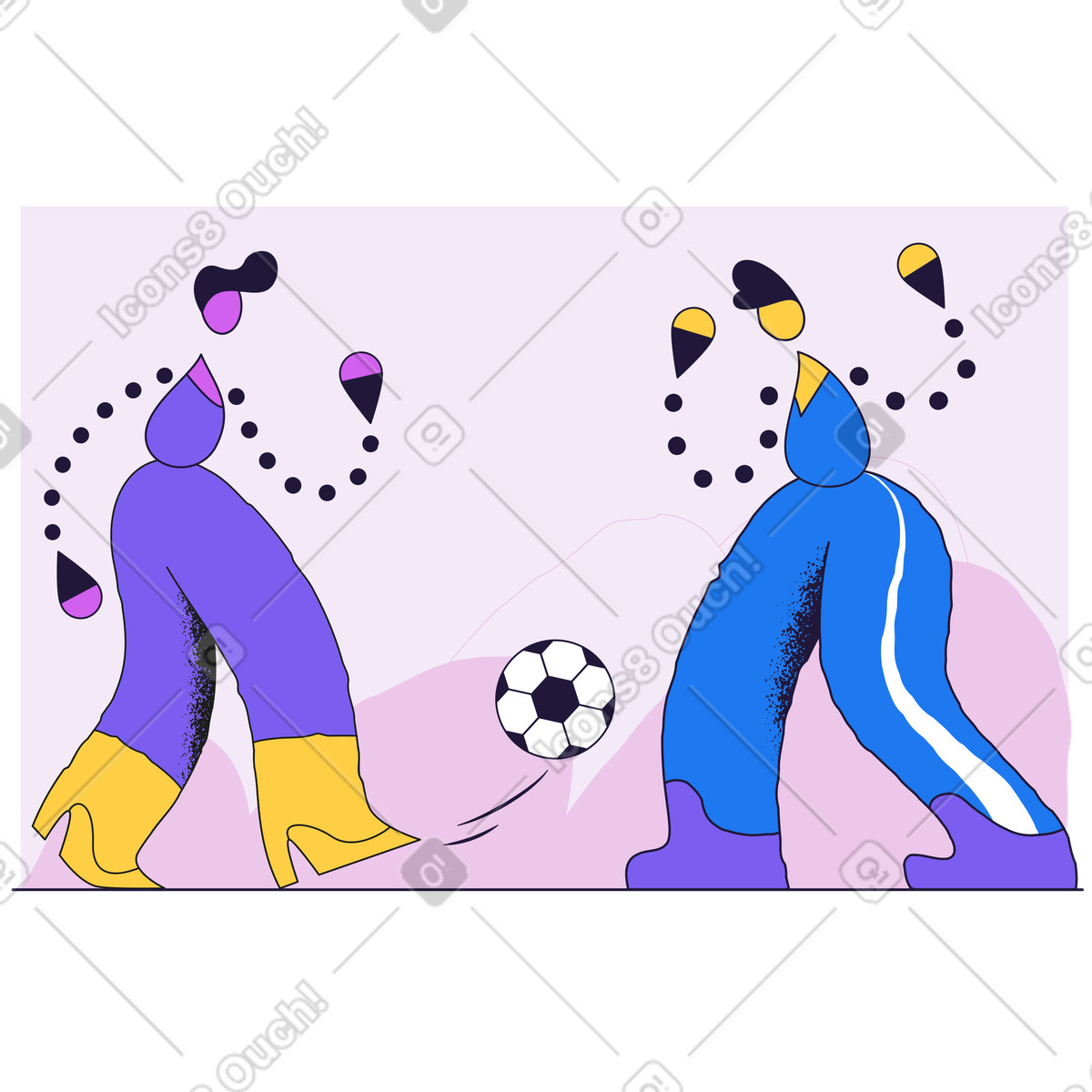 Compagno di squadra che passa la palla durante partita calcio illustrazione in stile Conifer scarica in PNG, SVG