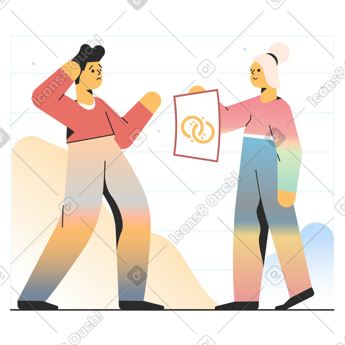 Woman requesting a divorce illustration clipart image in PNG, SVG, GIF