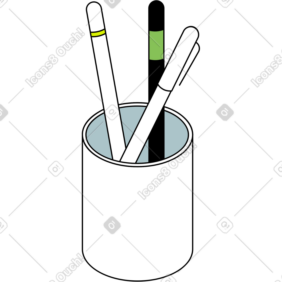 Illustration Tasse avec des crayons dans le style Isometric à télécharger aux formats PNG, SVG
