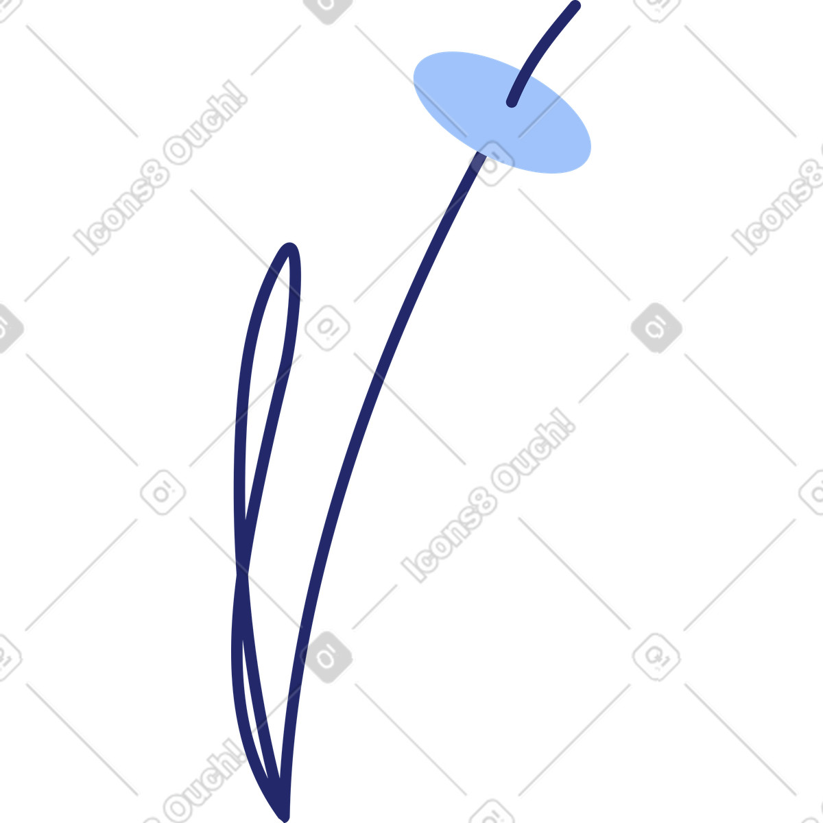 Botanical abstract flower with blue ellipse petal illustration in Clip style download in PNG, SVG
