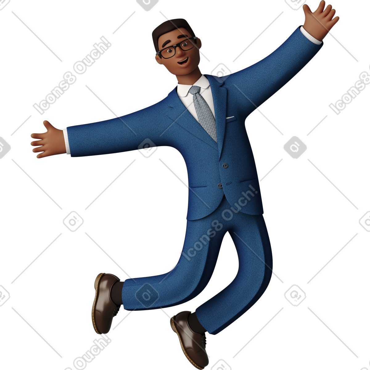 下载 3D Business 风格的 商人跳跃 插画，支持 PNG、SVG 格式