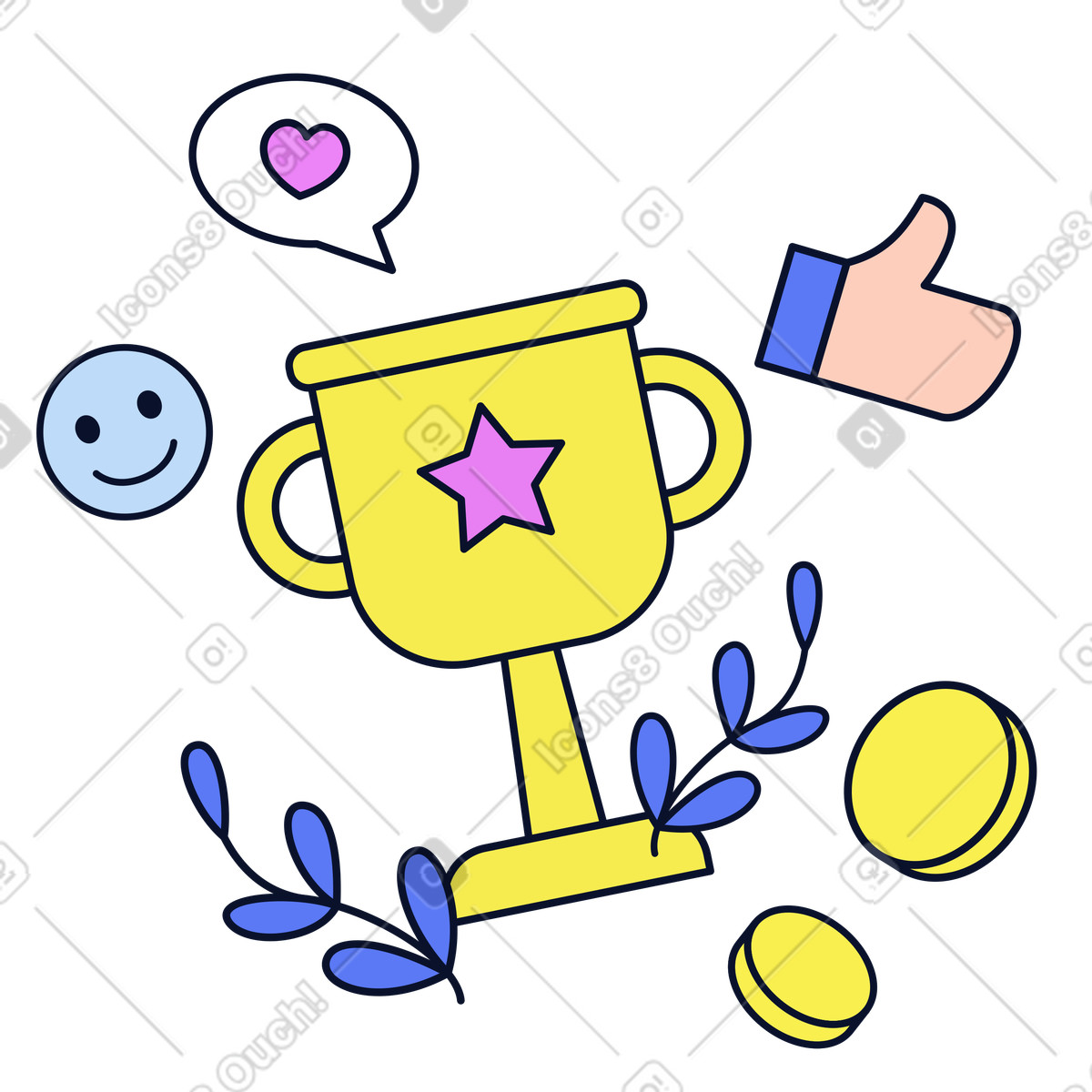 Winner's cup with reactions illustration reaction clipart graphics vector