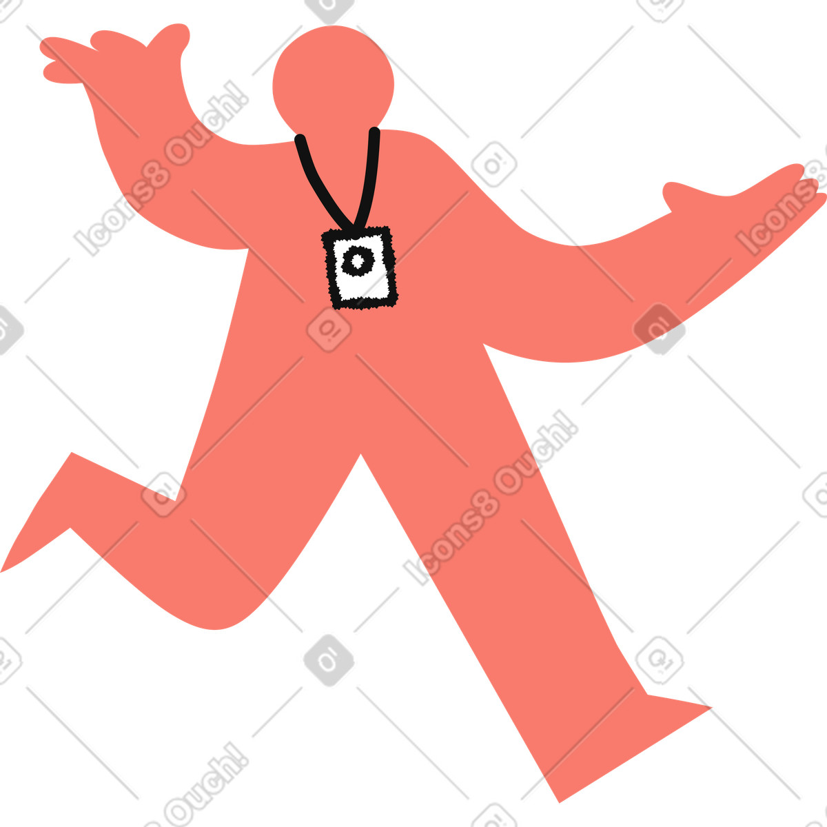 Ilustração de Character silhouette running energetically with lanyard badge around neck em no estilo Bold People para baixar em PNG, SVG