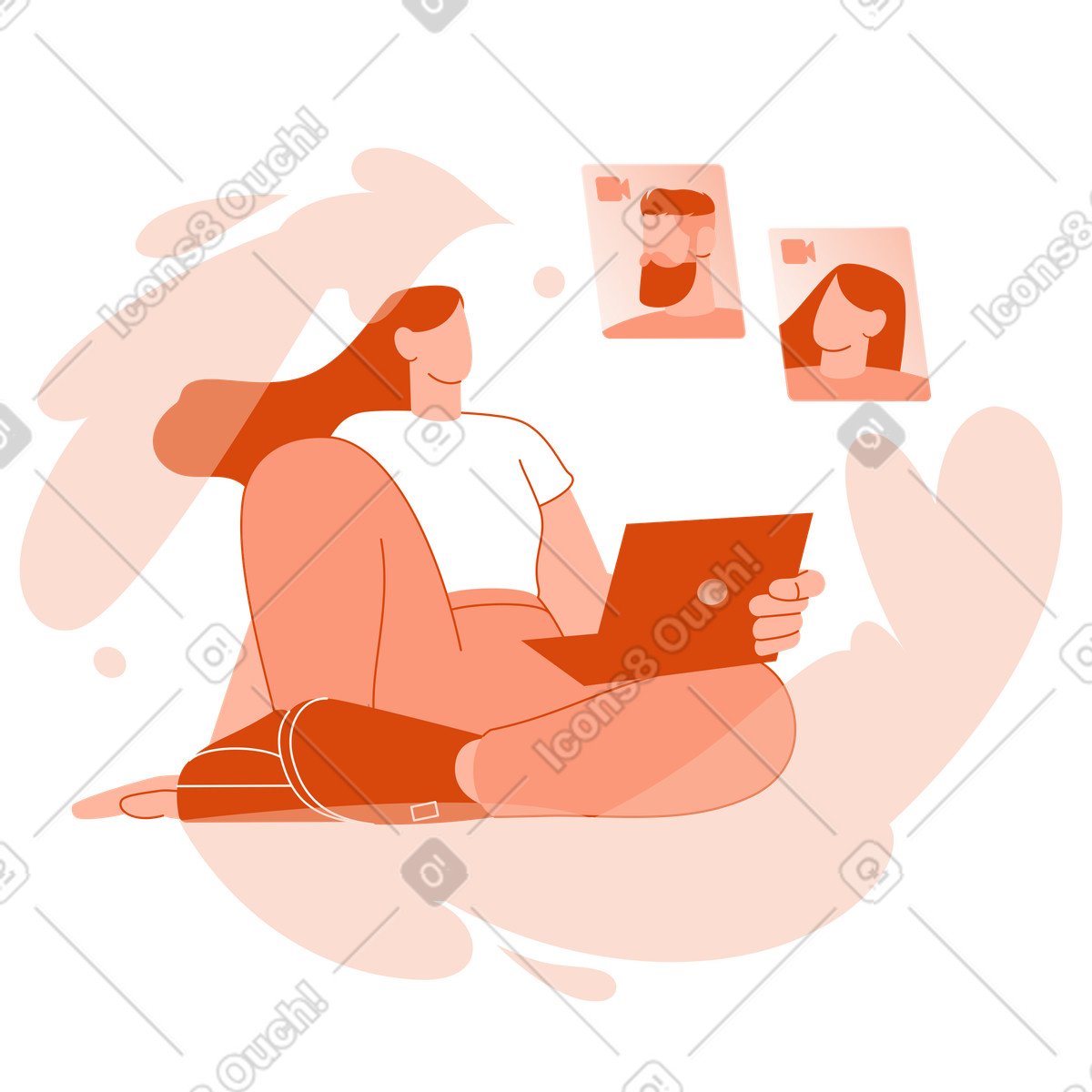 Ilustração de Remote conference with colleagues, Online collaboration and meetings em no estilo Orange para baixar em PNG, SVG