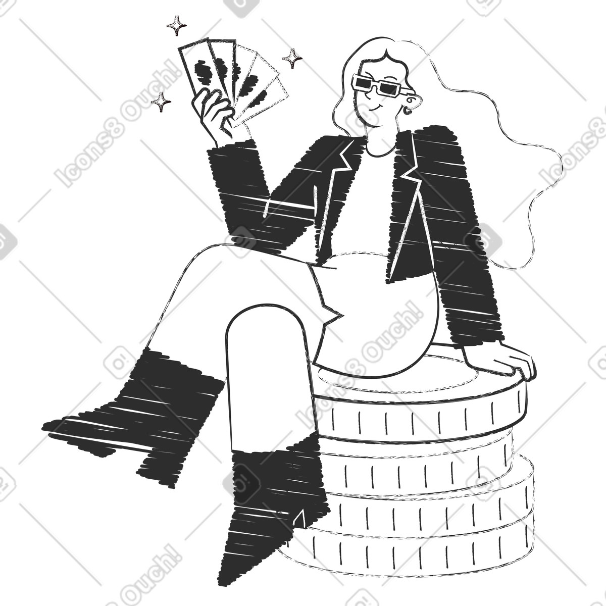 Happy investor displaying cash illustration ambition clipart graphics success
