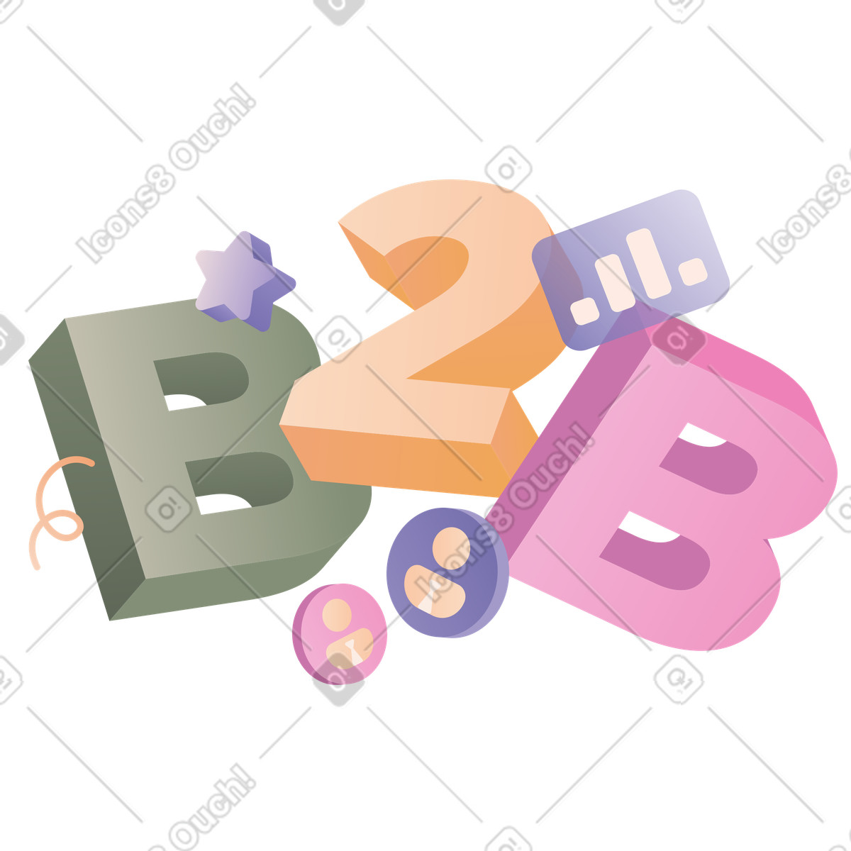 Schriftzug b2b mit geschäftsmann zeichen und grafiktext-Illustration im Coworking-Stil als Download in PNG, SVG