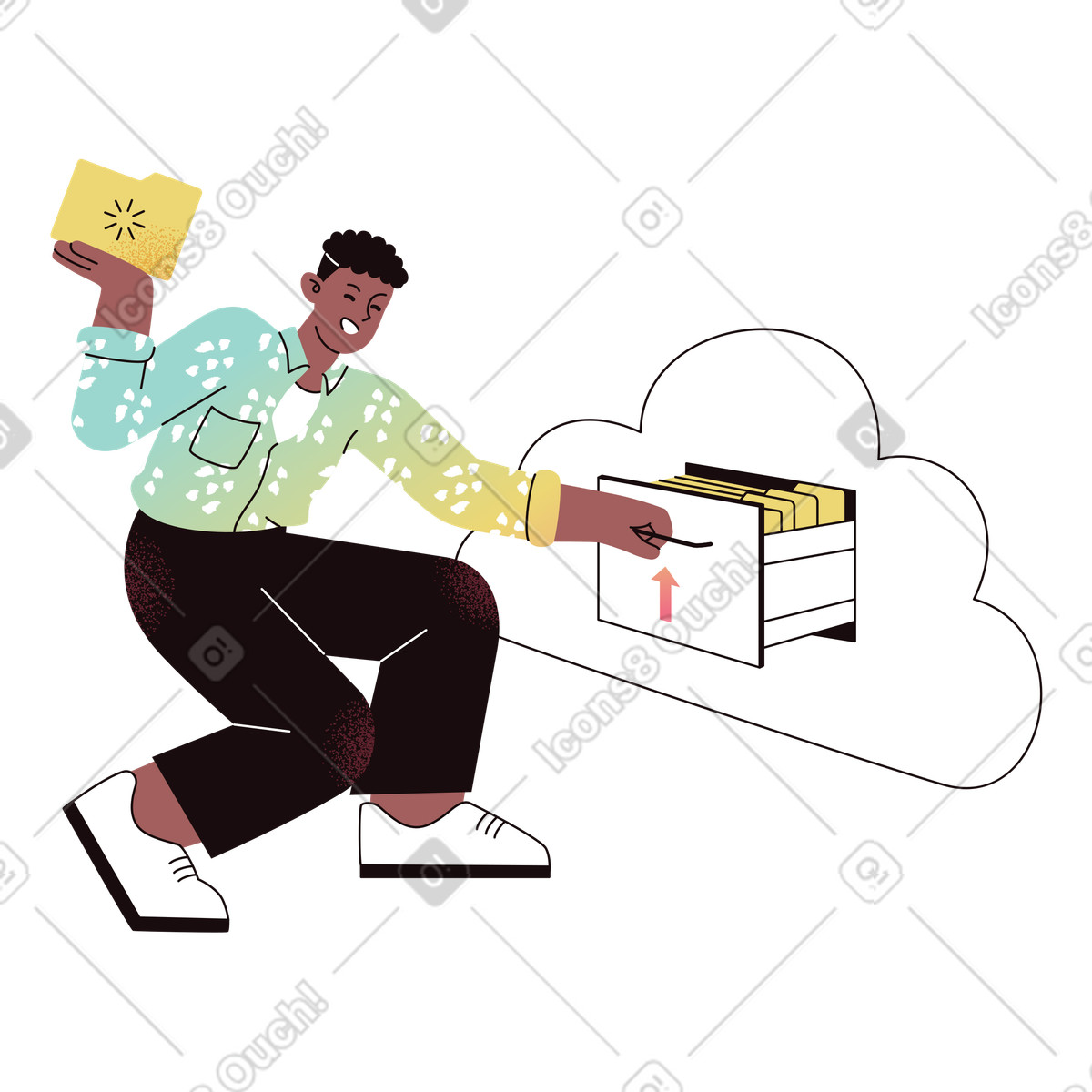 Uploading file to cloud storage, Document management and sharing illustration in Delight style download in PNG, SVG