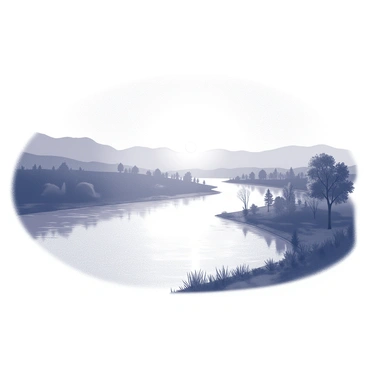 A sunrise occurring over the Jordan River. The sun is positioned low in the sky, casting soft light across the landscape. The river is calm, with gentle ripples and a smooth surface that mirrors the light. The banks of the river are lined with trees and foliage, creating a natural frame. The scene captures the stillness of early morning, with shadows stretching across the ground and the soft outlines of hills in the background.
