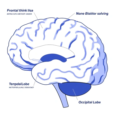 A brain illustration with problem-solving regions prominently labeled