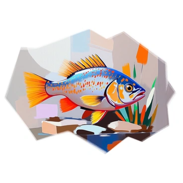 An artwork inspired by Aboriginal culture showcasing a "barramundi" fish at the center of the composition. The barramundi is adorned with "vibrant patterns" that include dots, swirls, and lines, reflecting traditional Aboriginal motifs. Surrounding the fish are "abstract representations" of water and aquatic plants, using colors like bright blue, earthy brown, and rich green to enhance the overall design. The background offers a subtle gradient to complement the colorful patterns of the barramundi.