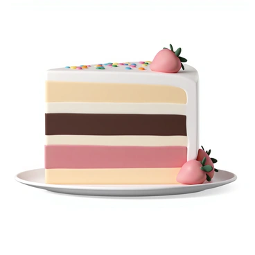 A cross-section of a delicious multi-layered cake with different flavors visible