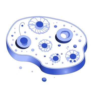 A cross-section view of several cells in a microscopic environment, each engaged in the process of exocytosis. Each cell has a distinct shape, showcasing various organelles such as mitochondria and ribosomes. The cell membranes are visibly bulging as vesicles approach the outer membrane for release. The surrounding environment includes a fluid medium with small particles, and some cells are clustered together, demonstrating interaction. The structures within the cells are detailed, highlighting the intricate biological processes taking place.