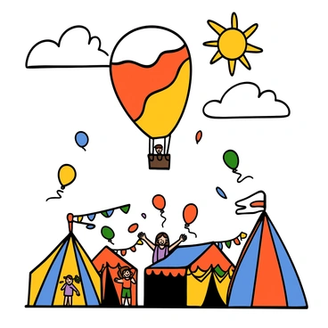 A hot air balloon shaped like a giant candy corn flying over a festival