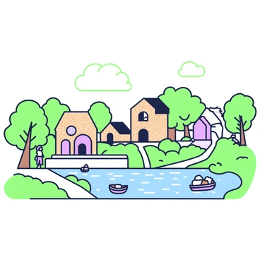 A village of cork houses lining a peaceful riverbank