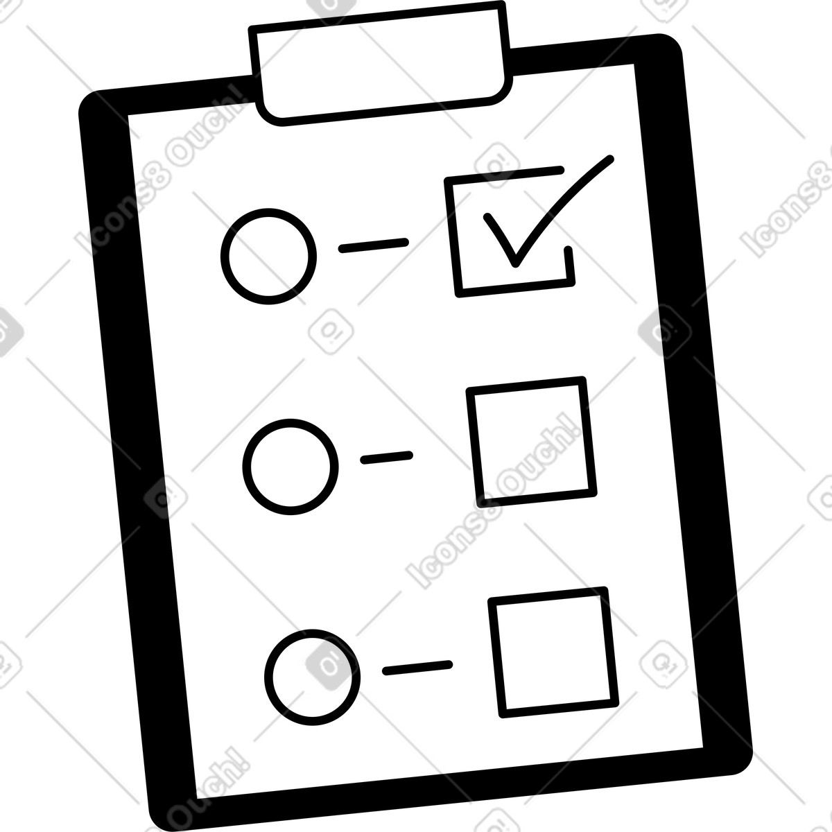Clipboard checklist with three options and one marked check box-Illustration im Notion Line Art-Stil als Download in PNG, SVG