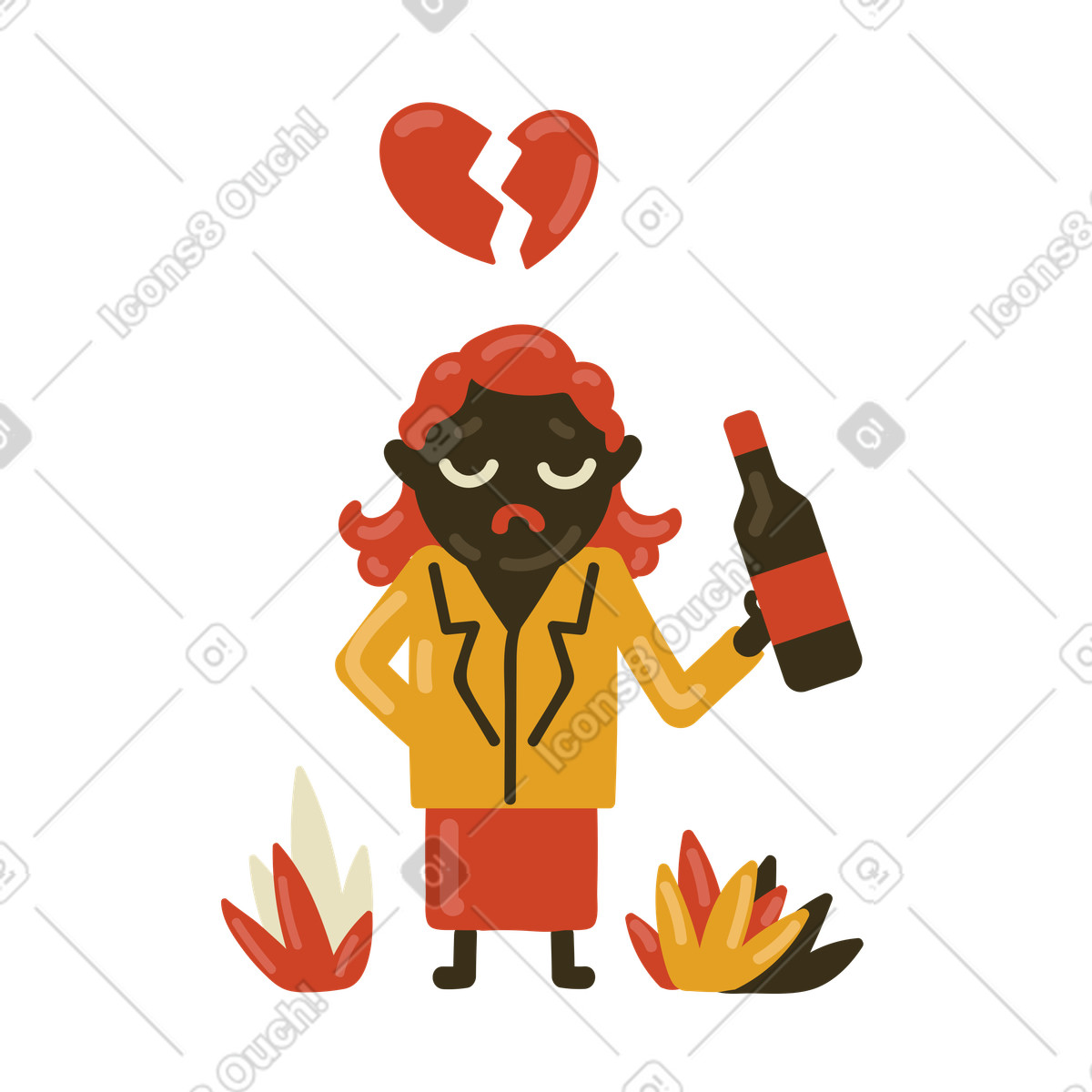 Ilustração de Mulher com o coração partido bebendo vinho em no estilo Arabica para baixar em PNG, SVG