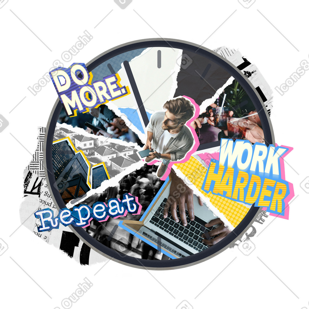 Illustration animée Struggling with time management and work-life balance dans le style Paper Cut à télécharger aux formats GIF, Lottie (JSON), AE