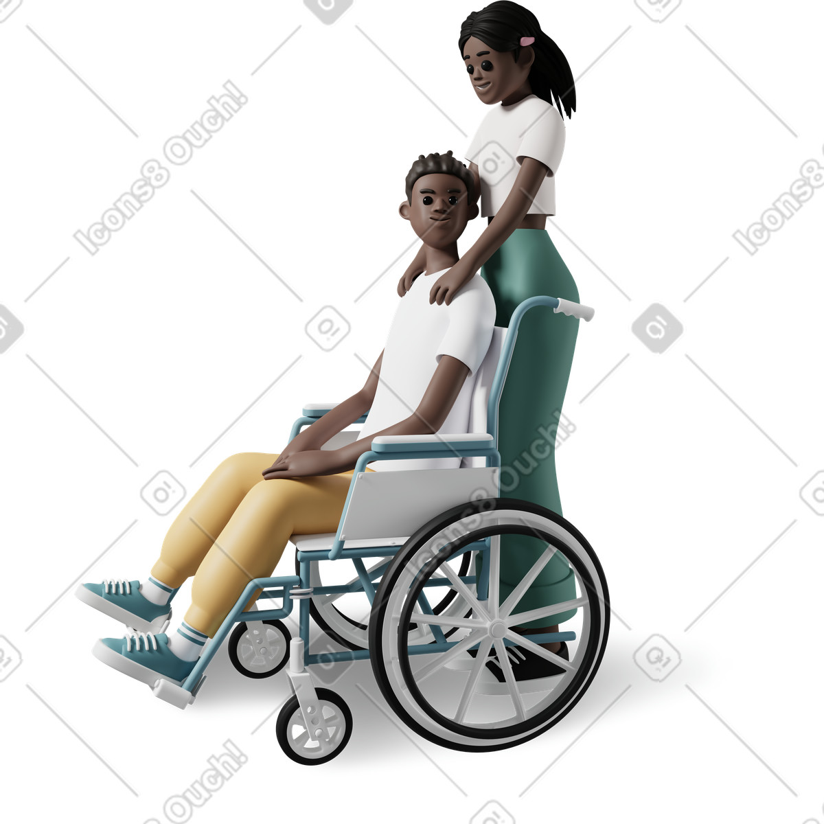3D Casual life スタイルの Boy in wheelchair with girl のイラストをPNG、SVG形式でダウンロード