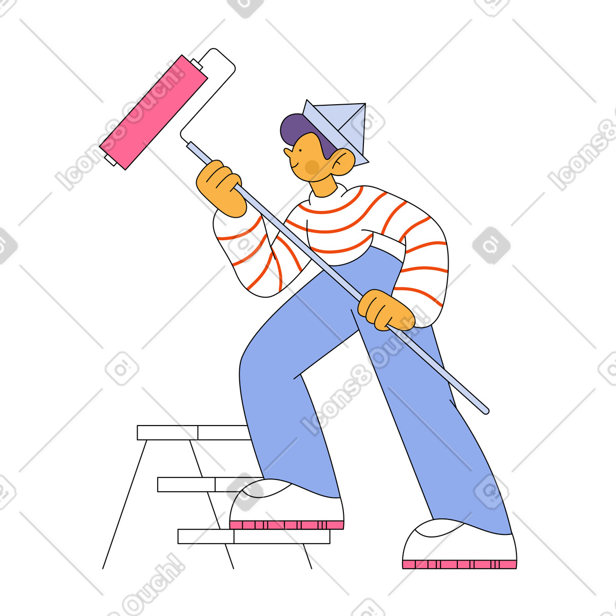 Mann, der die wand mit einer rolle streicht-Illustration im Bloom-Stil als Download in PNG, SVG