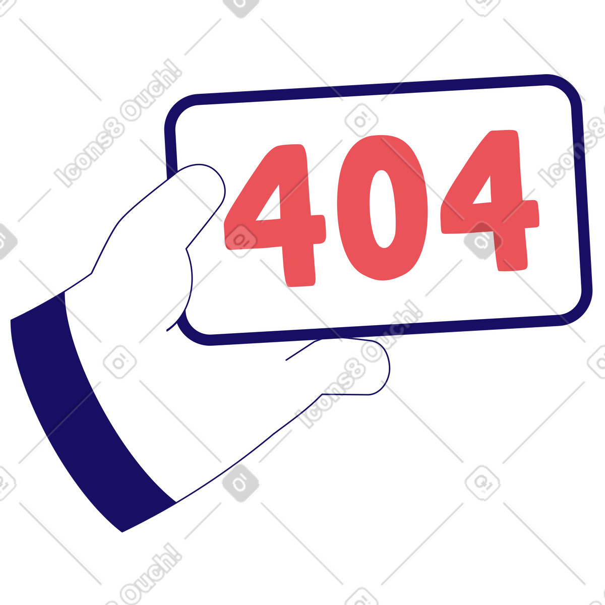 Hand holding card with 404 error, page not found illustration in Bendy style download in PNG, SVG