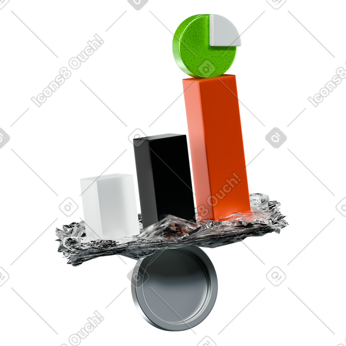 Financial charts balancing on silver coin illustration in PNG, SVG