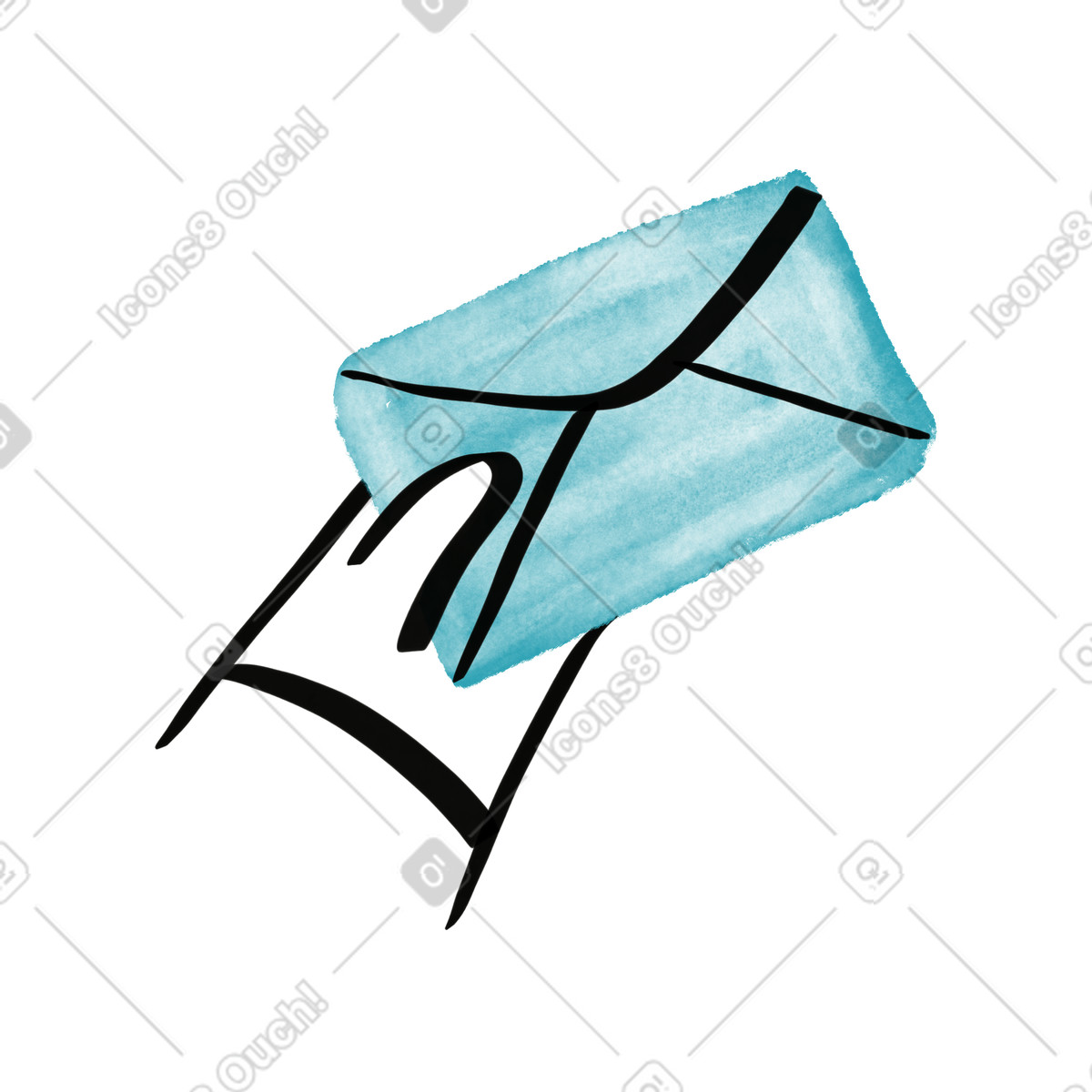 Envelope held by hand delivering message or personal mail communication-Illustration im Watercolor sketch-Stil als Download in PNG, SVG