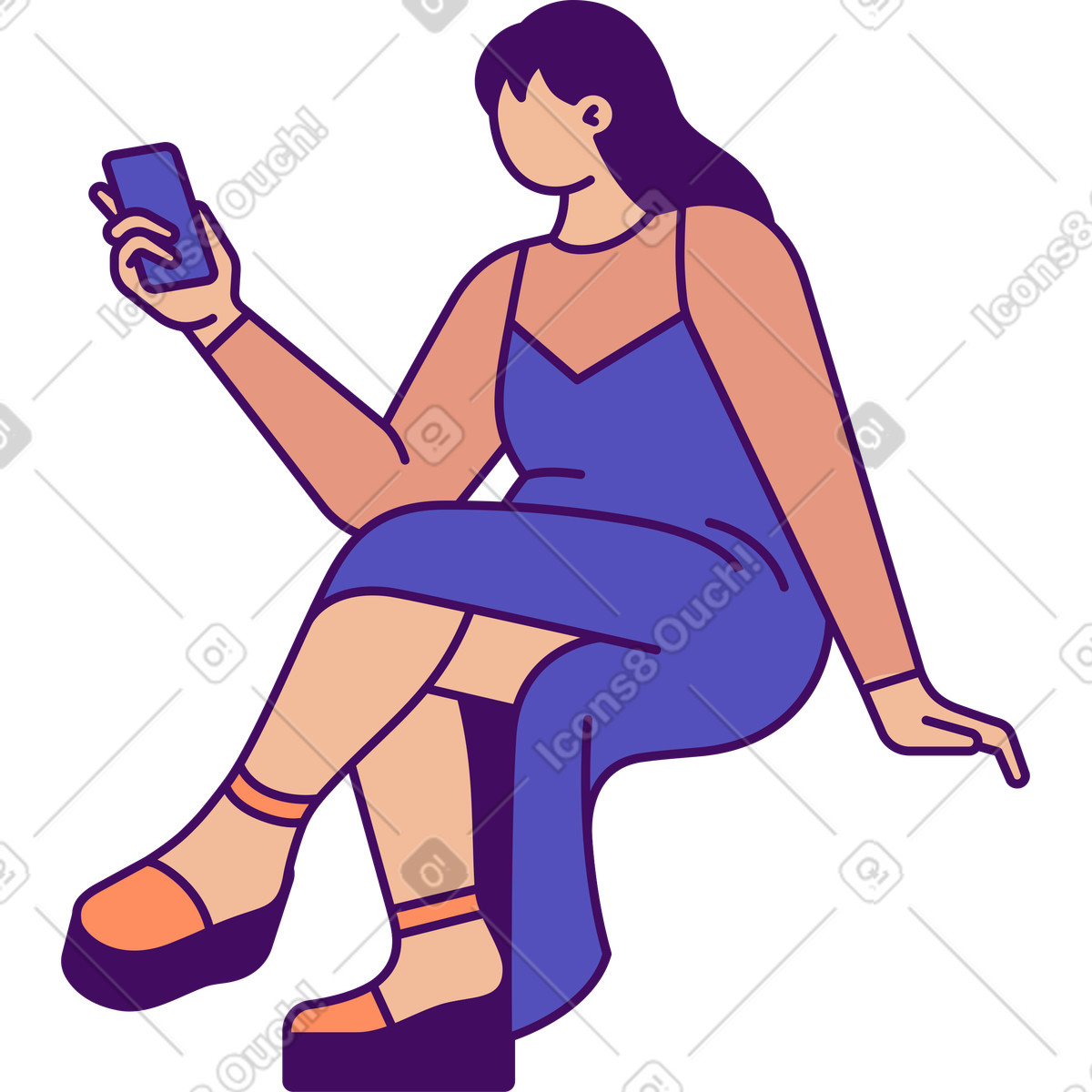 Woman with a mobile phone in her hand illustration in Simplistic style download in PNG, SVG