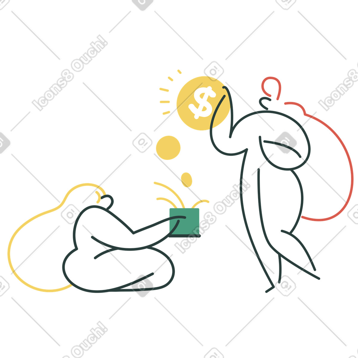 Donna che dona soldi a un mendicante illustrazione in stile Macaroni scarica in PNG, SVG