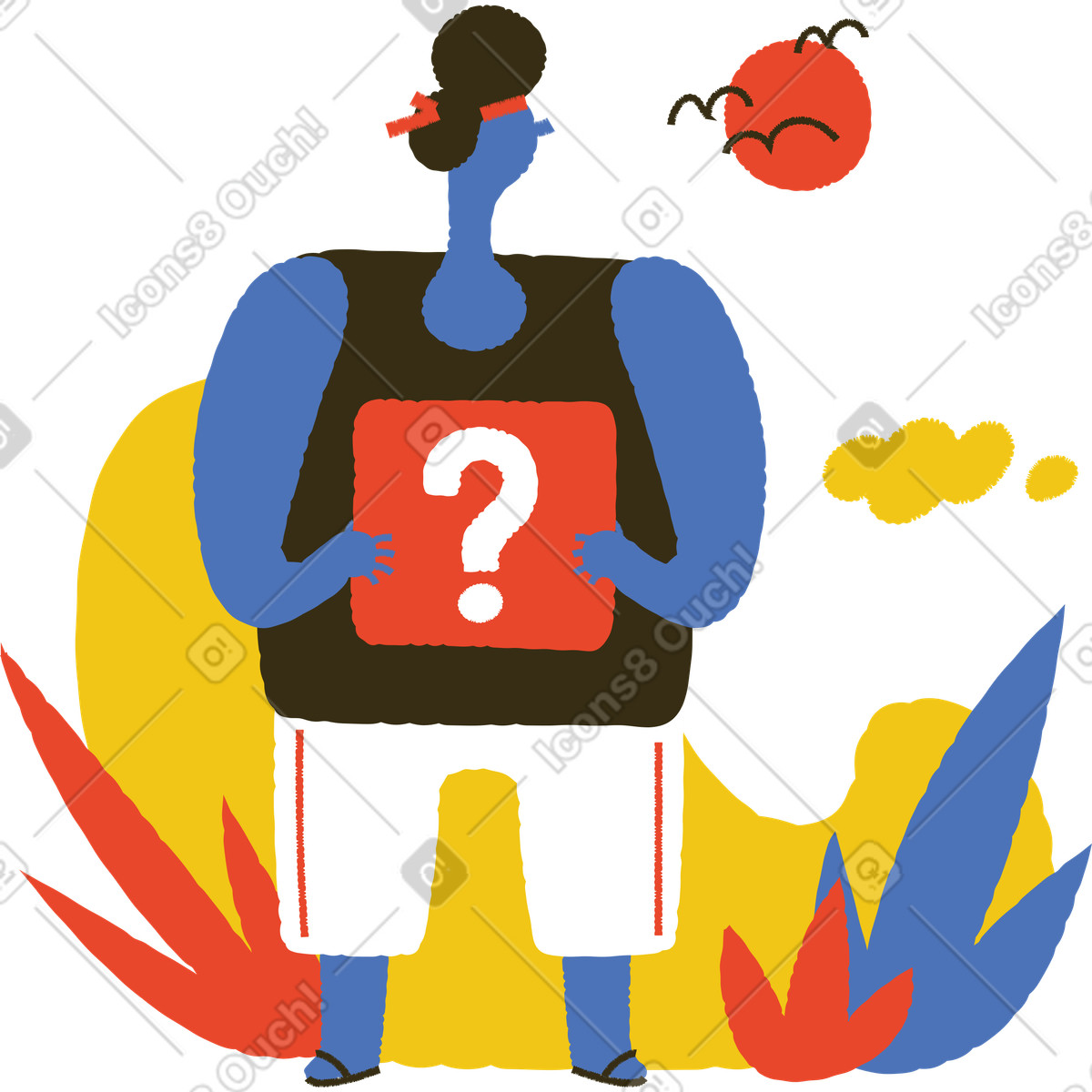 Иллюстрация Athlete holding question mark board, Reveal or launch promotion в стиле Bermuda — скачать в форматах PNG, SVG