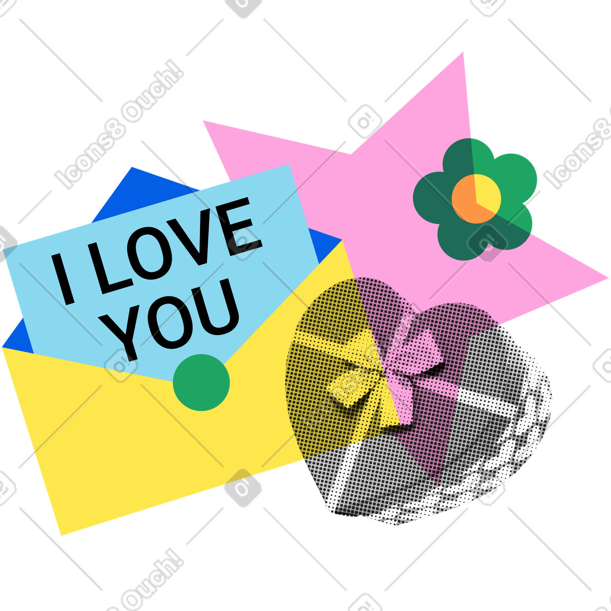 I love you note in envelope and gift box illustration in PNG, SVG