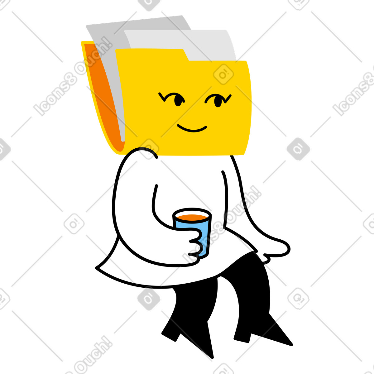 Document manager holding drink, Taking pause or office break animated illustration in Giggle style download in GIF, Lottie (JSON), AE