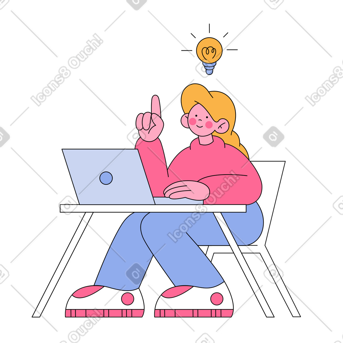 Mädchen, das auf eine idee kommt-Illustration im Bloom-Stil als Download in PNG, SVG