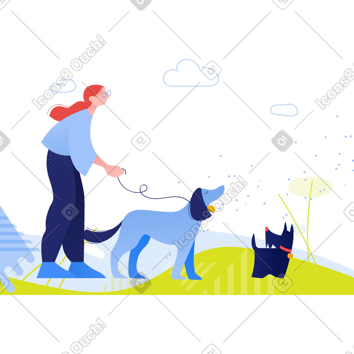 Clip スタイルの 犬を散歩している女性 のイラストをPNG、SVG形式でダウンロード