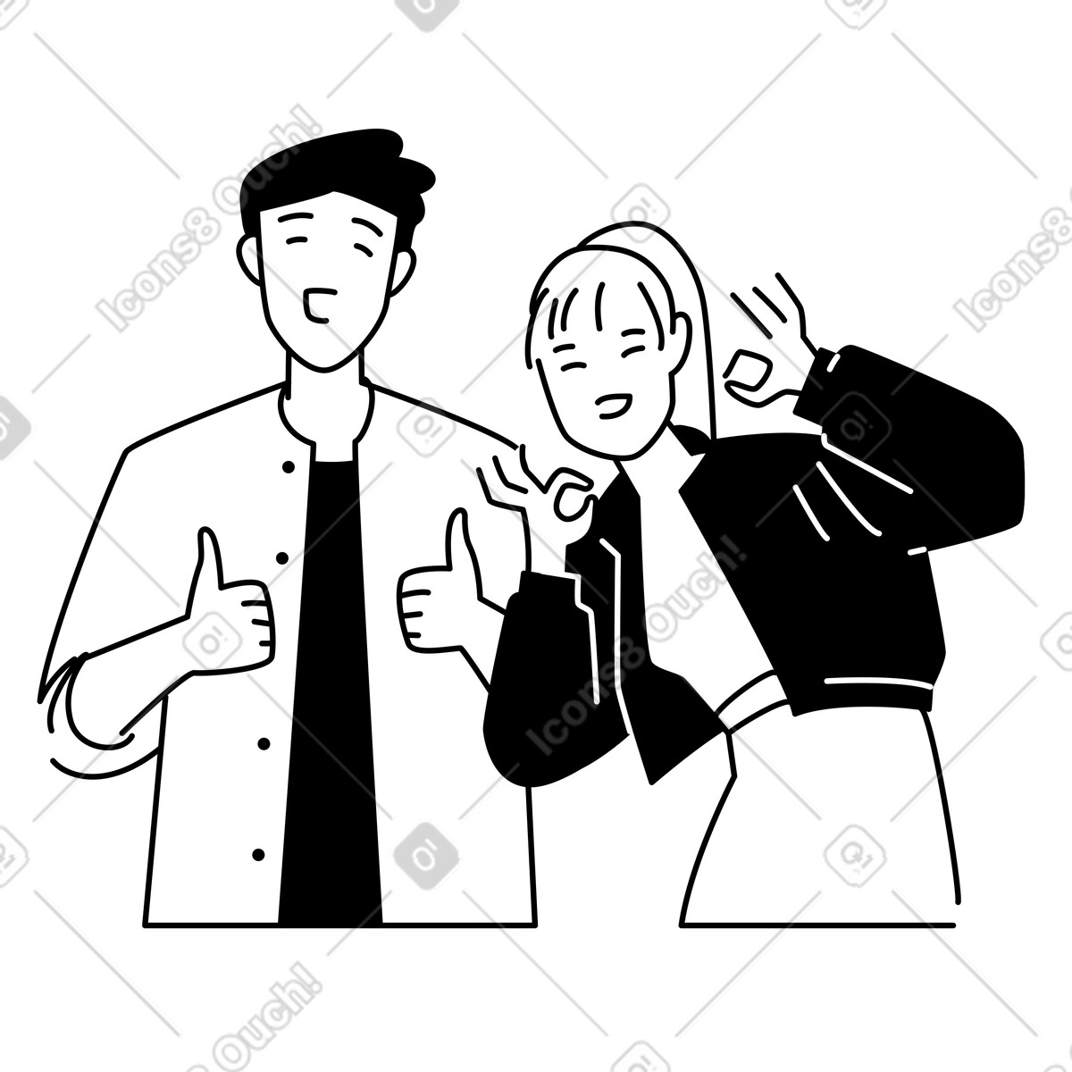 Ilustração de Joyful friends giving thumbs up and OK sign, Positive feedback or approval em no estilo Weekday para baixar em PNG, SVG