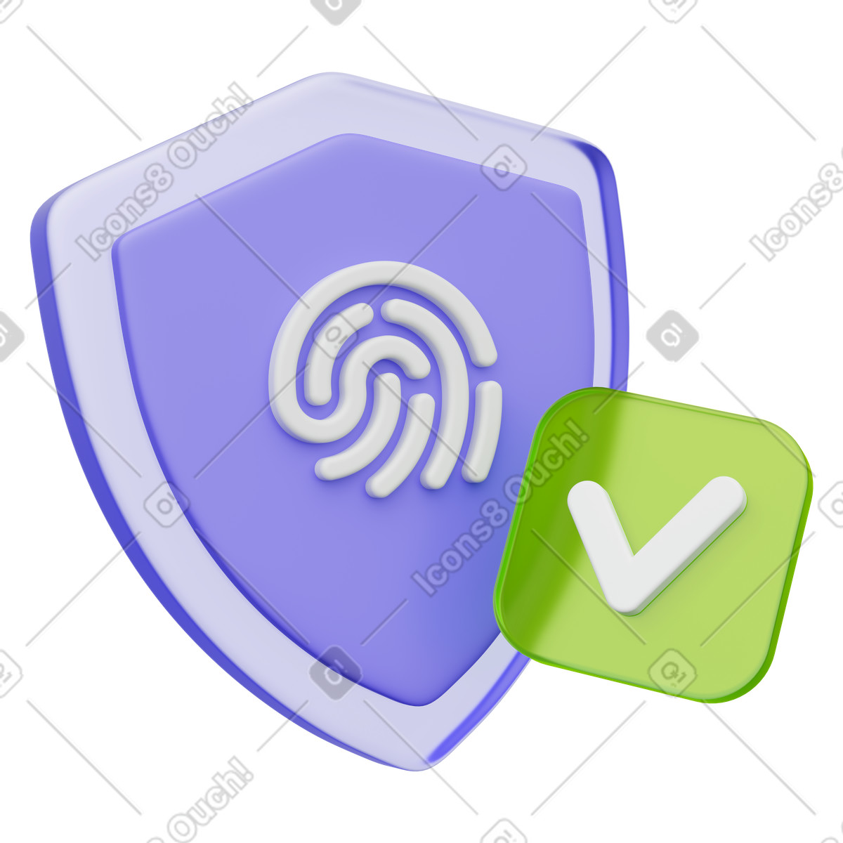 Illustration Authentification biométrique, autorisation de l'utilisateur, badge d'empreinte digitale approuvé avec marque validation dans le style 3D Playful à télécharger aux formats PNG, SVG