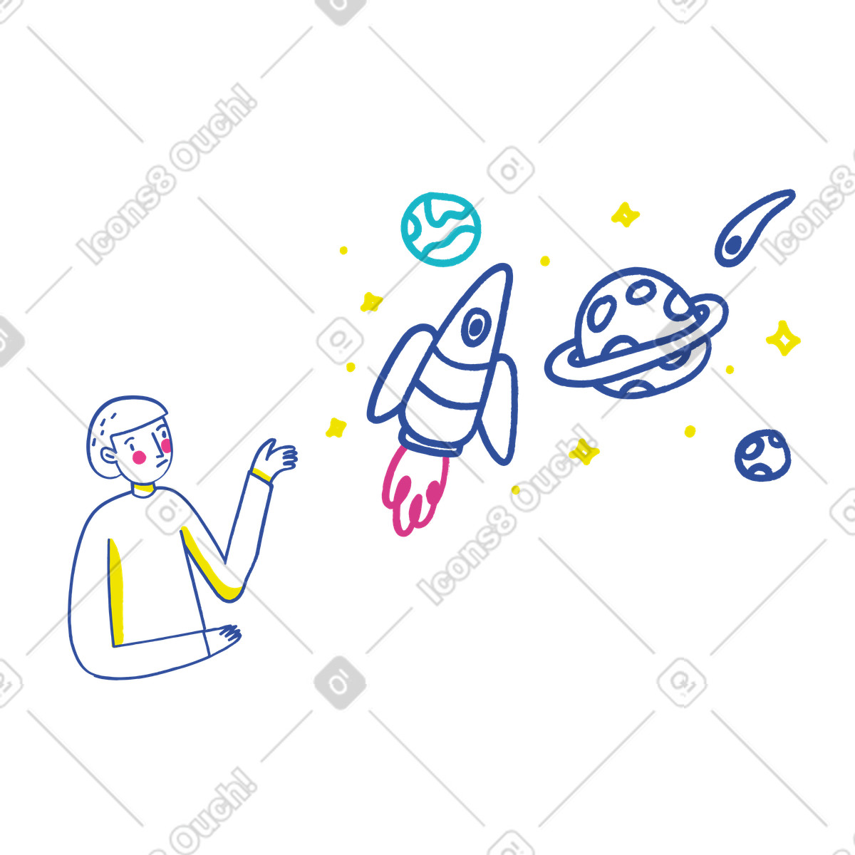Über das universum nachdenken-Illustration im Lime-Stil als Download in PNG, SVG