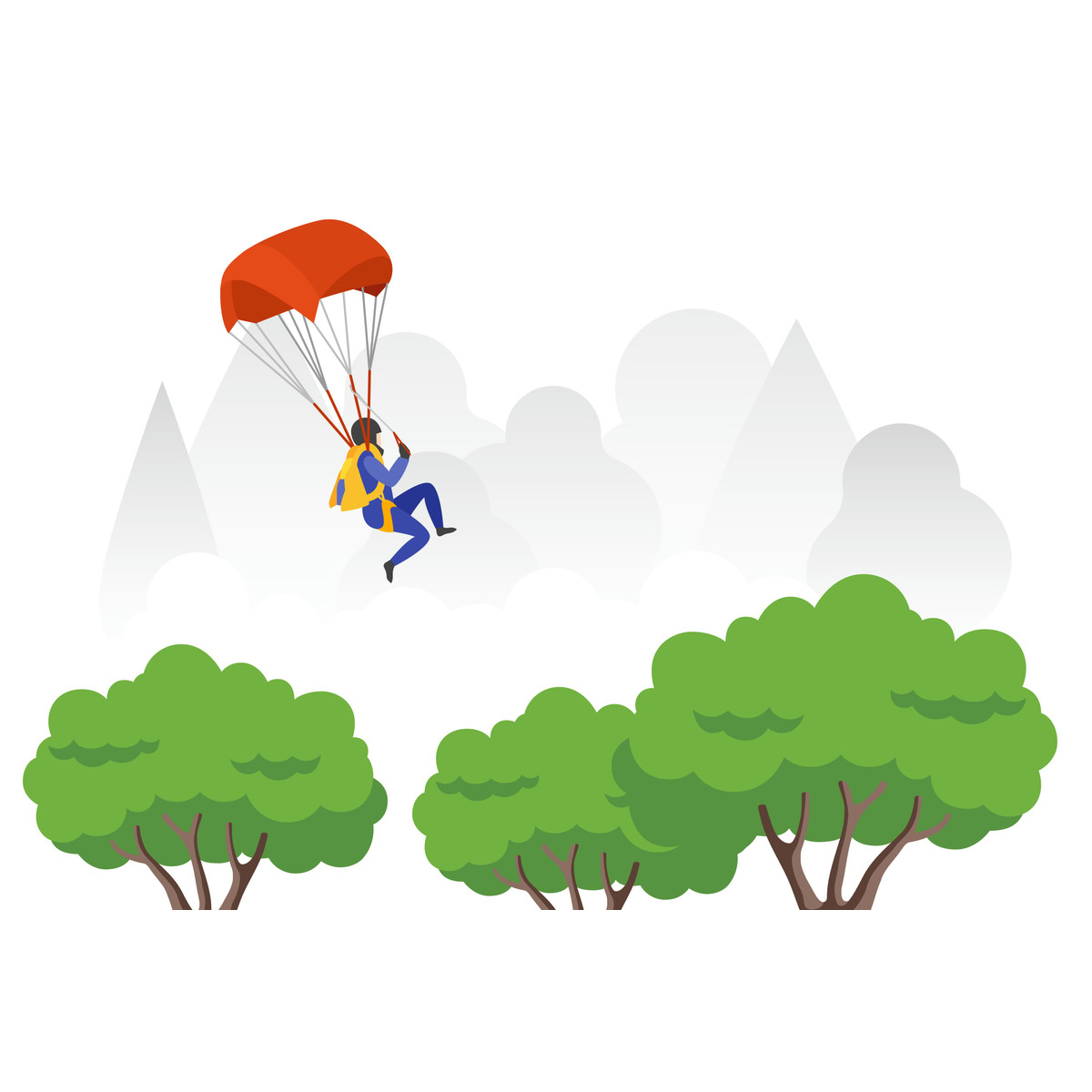 Fogg 스타일의 Person flying with parachute above the trees 일러스트레이션 PNG, SVG 다운로드