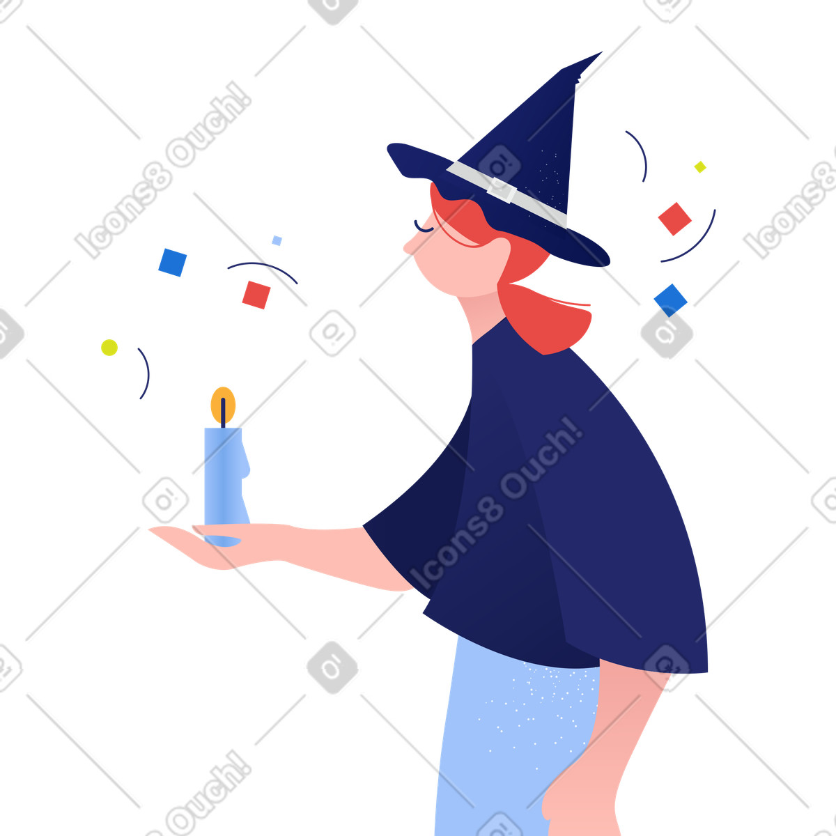 Witch with candle illustration in Clip style download in PNG, SVG