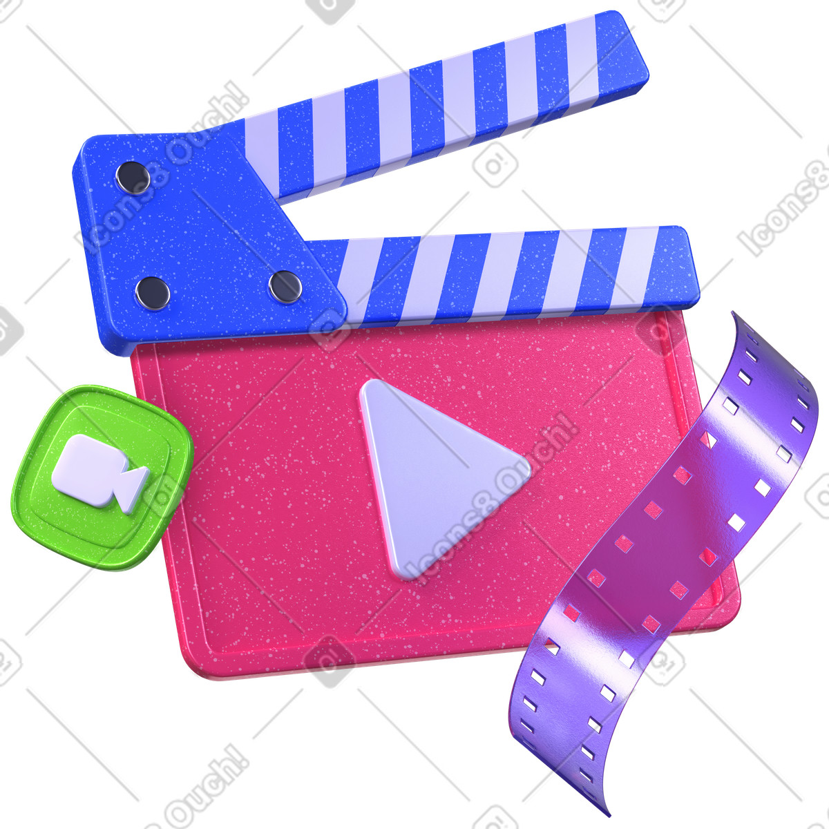 Video production, Film clapper and media icons, Content creation tools illustration in PNG, SVG